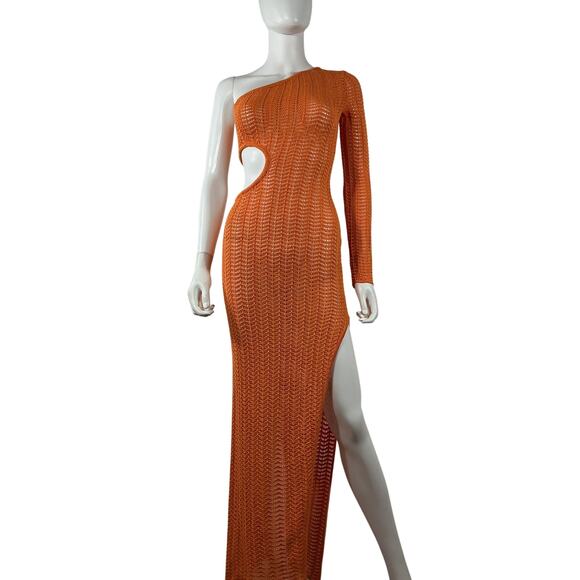 Michael Costello x Revolve 'Seana' Orange Viscose Asym Maxi Knit Dress Size XXS - Picture 2 of 4